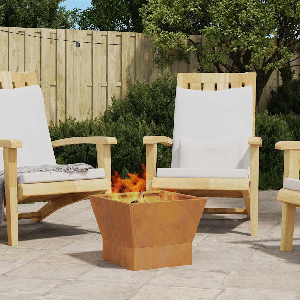 Brasero de jardin acier 40x40 cm marron – fire pit carré compact terrasse soirées extérieures