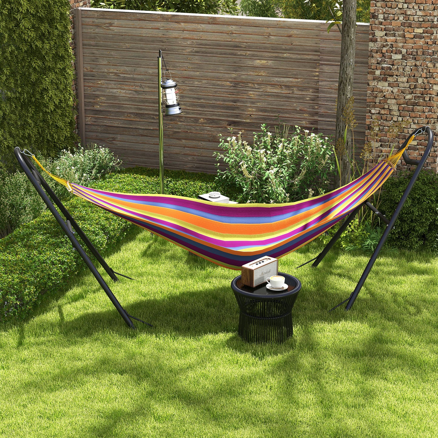 Support Hamac Portable Acier Noir — usage outdoor