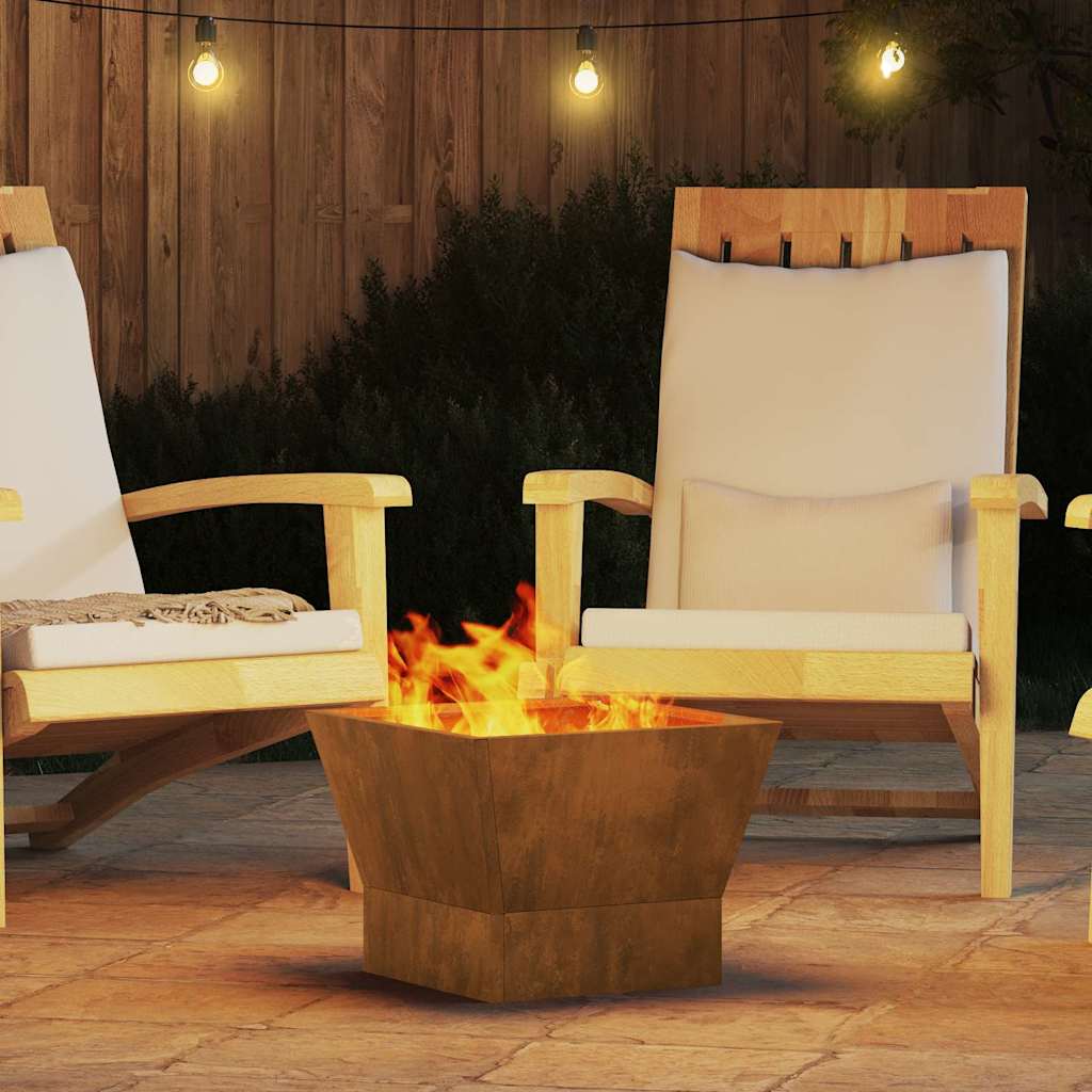 Brasero de jardin acier 40x40 cm marron – fire pit carré compact terrasse soirées extérieures