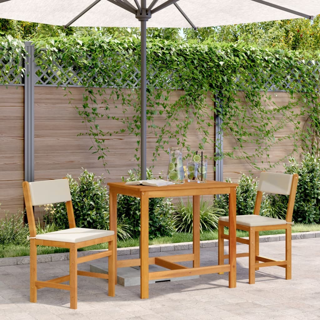 Salon balcon 3 pièces acacia massif coussins crème – ensemble jardin bois naturel 2 chaises table