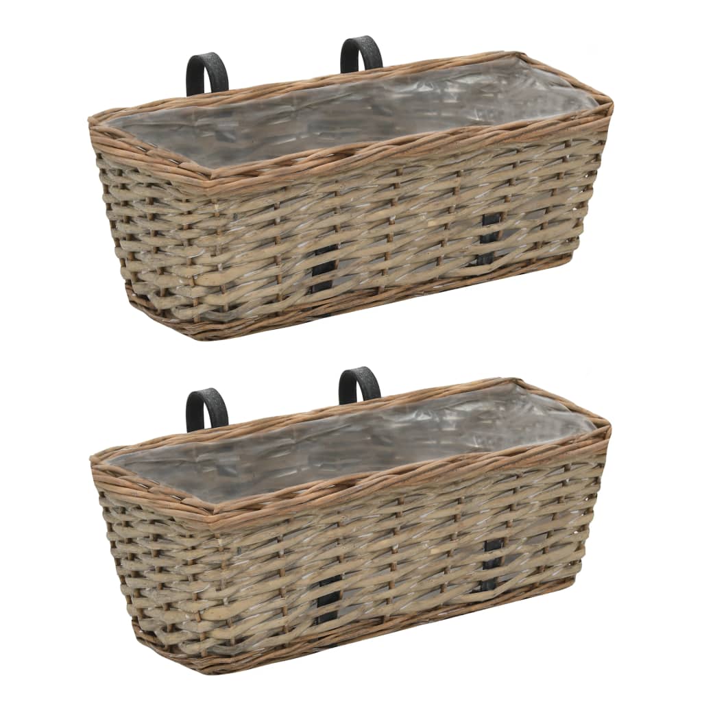 Jardinière balcon osier PE 2 pièces 40 cm – pot de fleurs suspendu rambarde terrasse bois