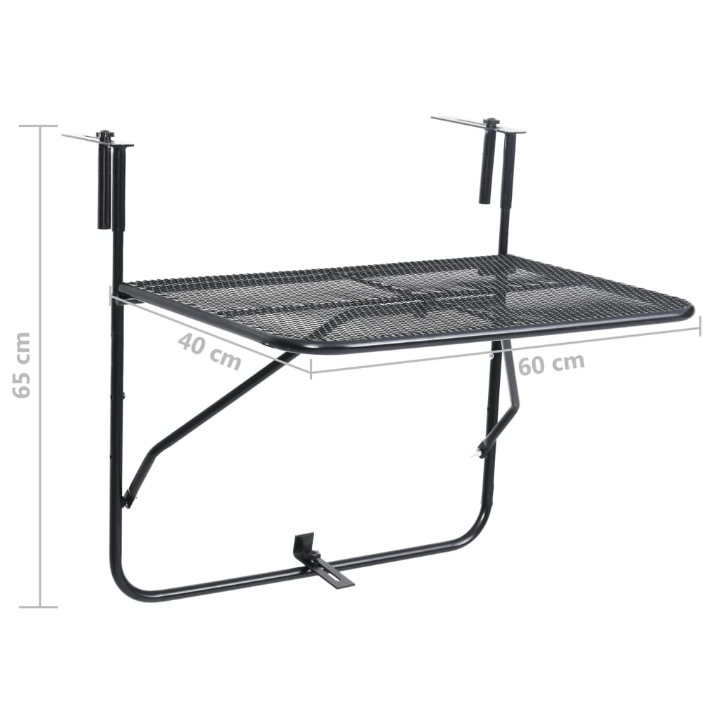Table balcon accroché rambarde 60x40 cm acier noir réglable – table appoint terrasse industrielle