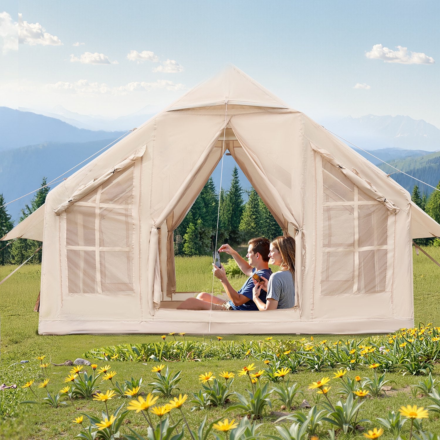 Tente gonflable VEVOR beige — détail oxford PU3000