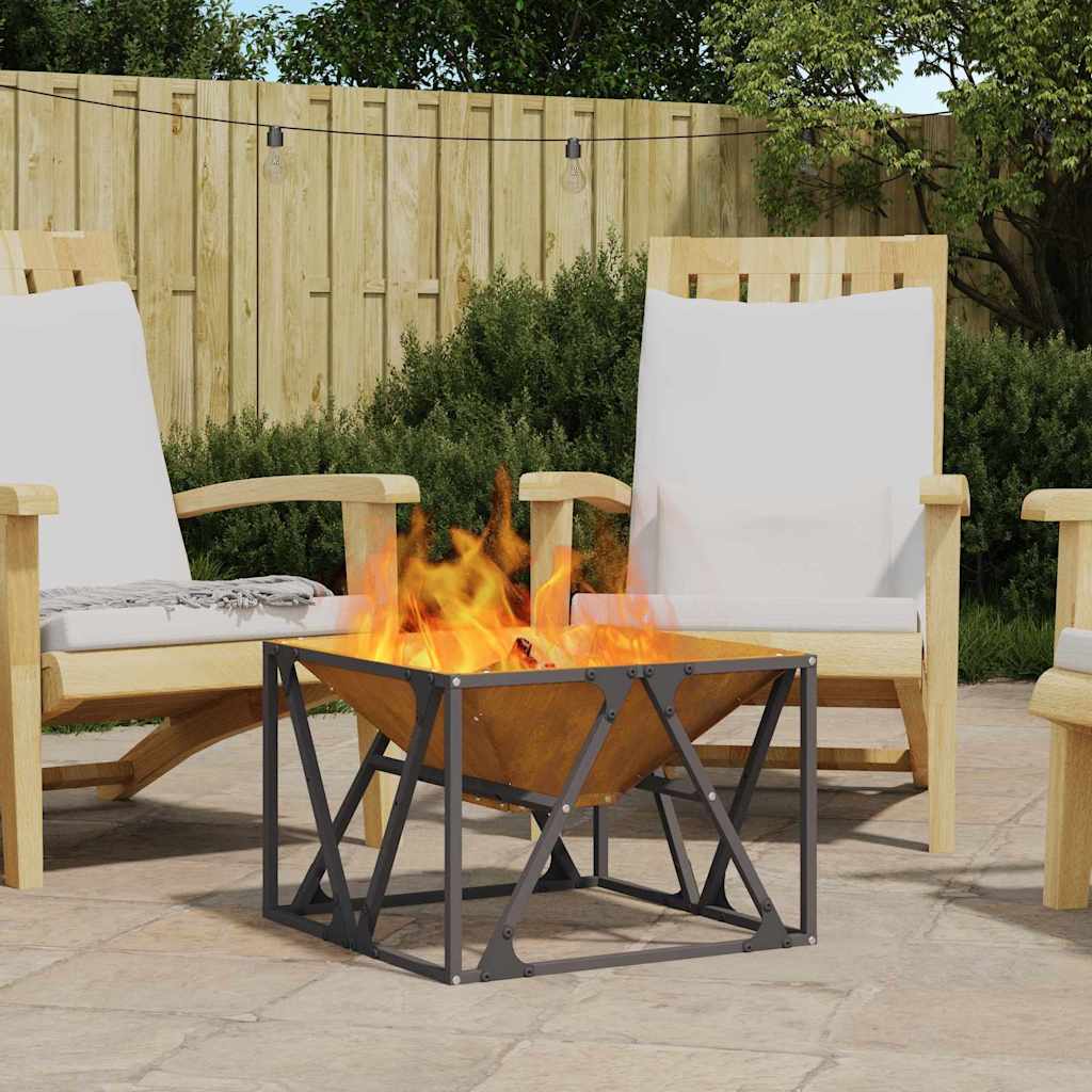 Brasero de jardin acier 50x50 cm résistant aux intempéries – fire pit terrasse soirées feu de bois