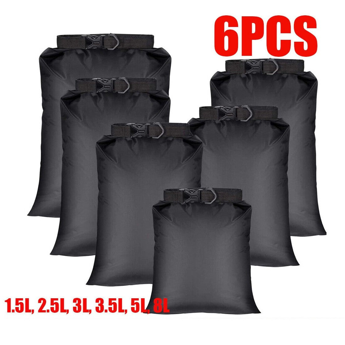 Set 6 sacs étanches dry bag roll-top PVC — kayak paddle randonnée — détail