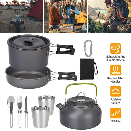 Popote camping aluminium 12 pièces randonnée