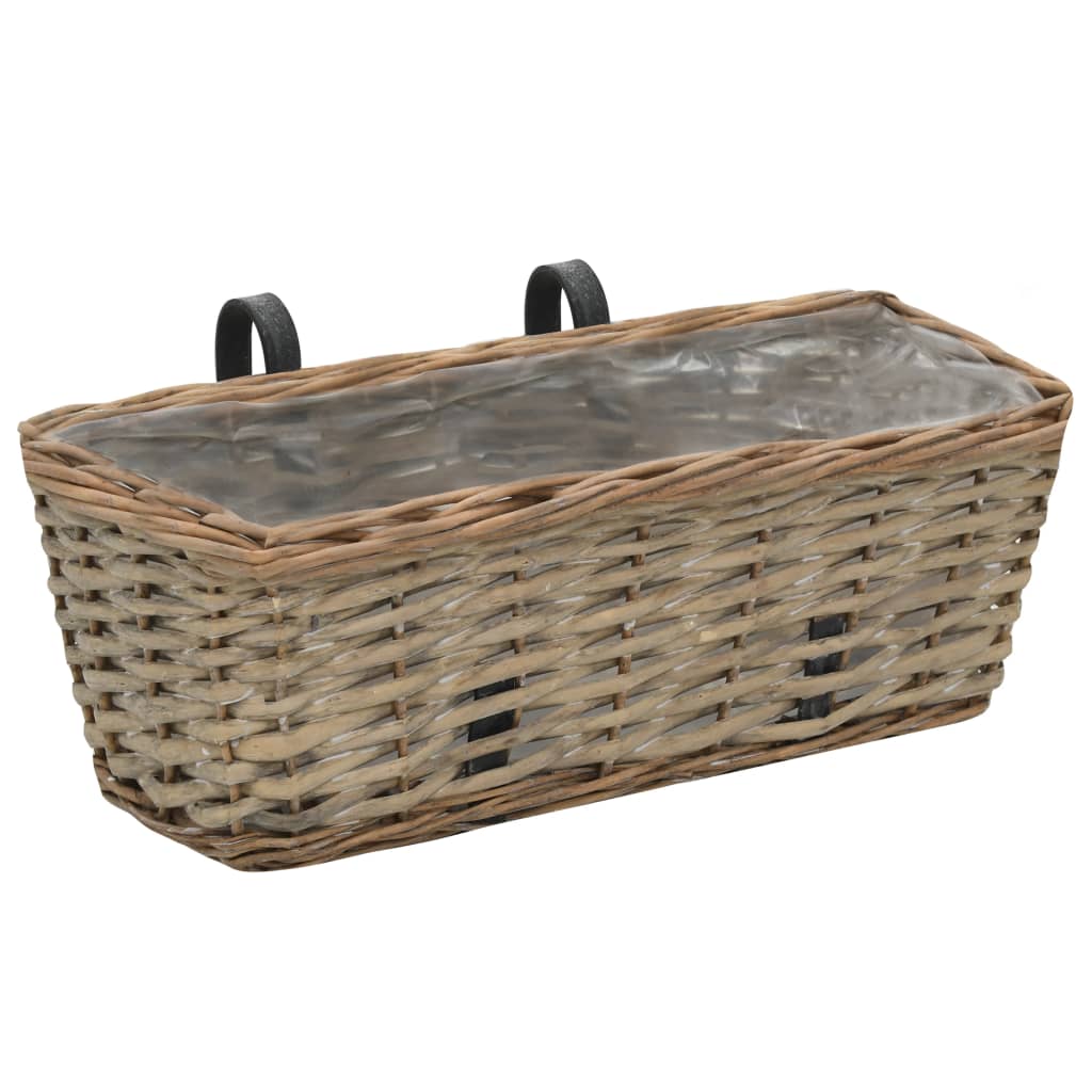 Jardinière balcon osier PE 2 pièces 40 cm – pot de fleurs suspendu rambarde terrasse bois