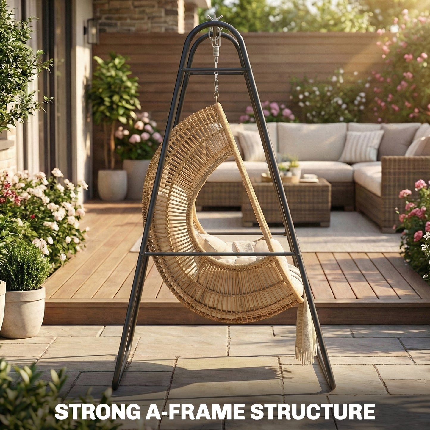 Support Chaise Hamac A-Frame Acier Noir — Jardin Terrasse EU — détail