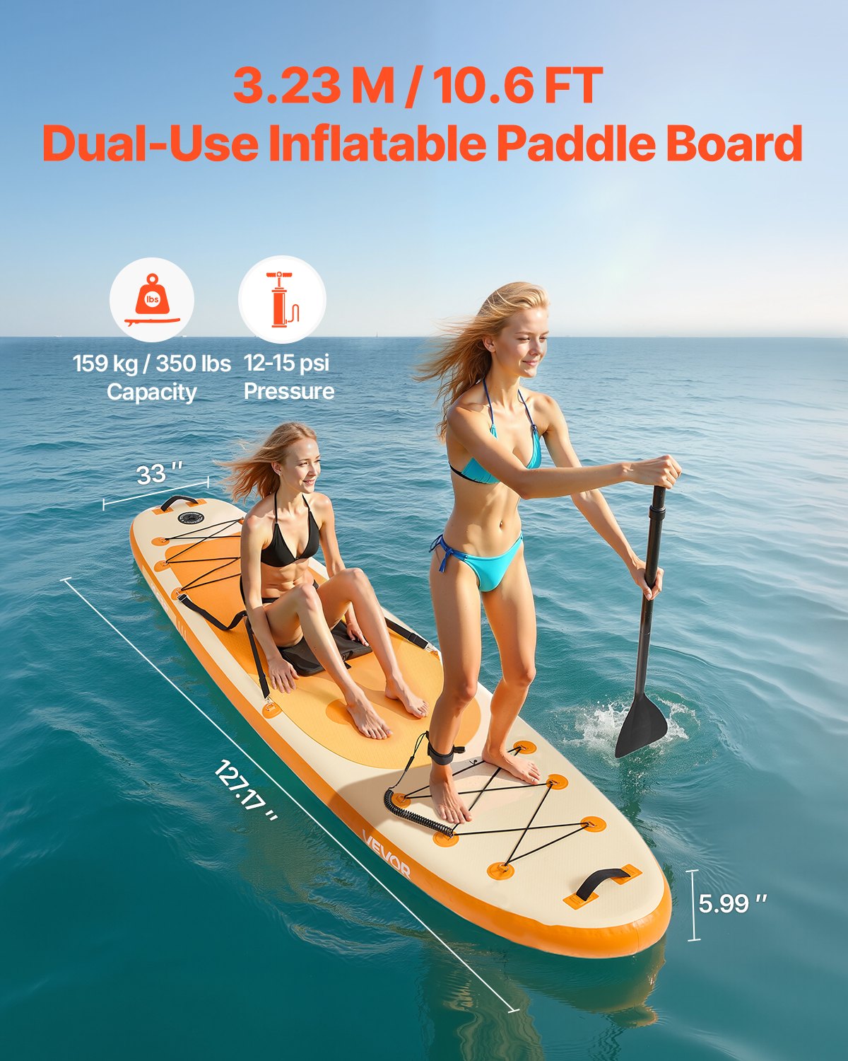 SUP gonflable large 323x83 cm vue dessus
