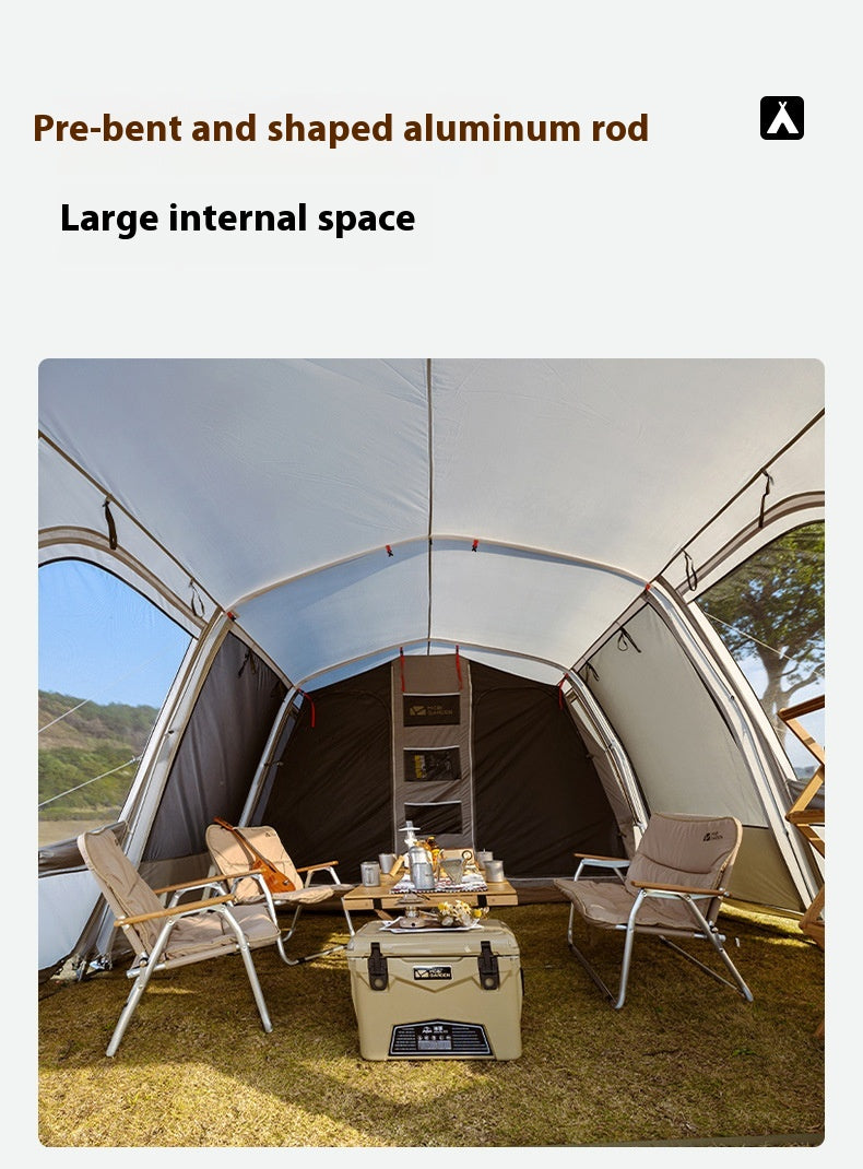 Tente tunnel familiale pliable portable — camping 4-6 personnes structure robuste — détail