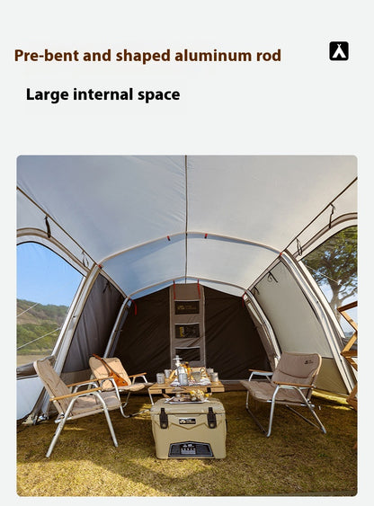 Tente tunnel familiale pliable portable — camping 4-6 personnes structure robuste — détail