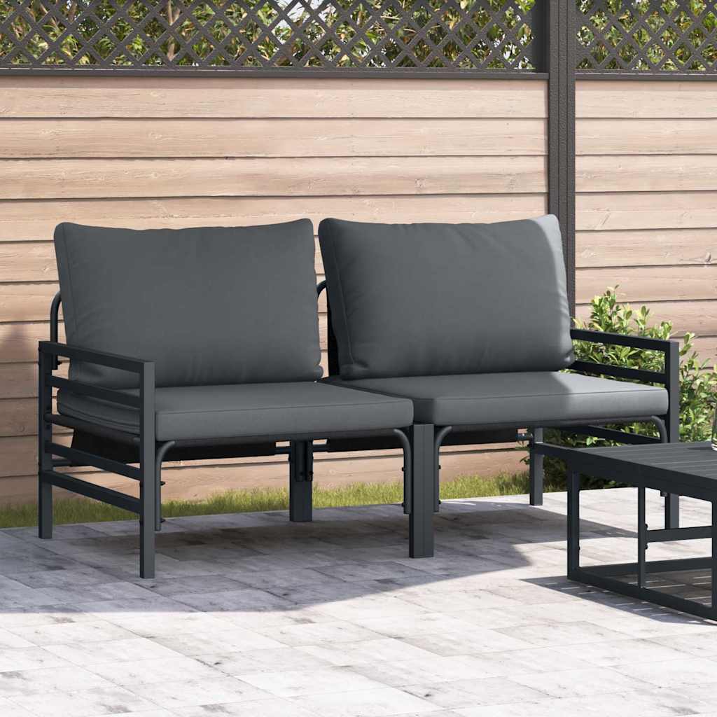 Salon balcon 4 pièces acier anthracite coussins – ensemble chaises banc table café terrasse
