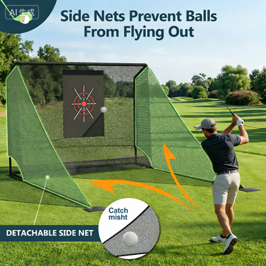 Filet practice golf 10x7 ft retour balle structure acier