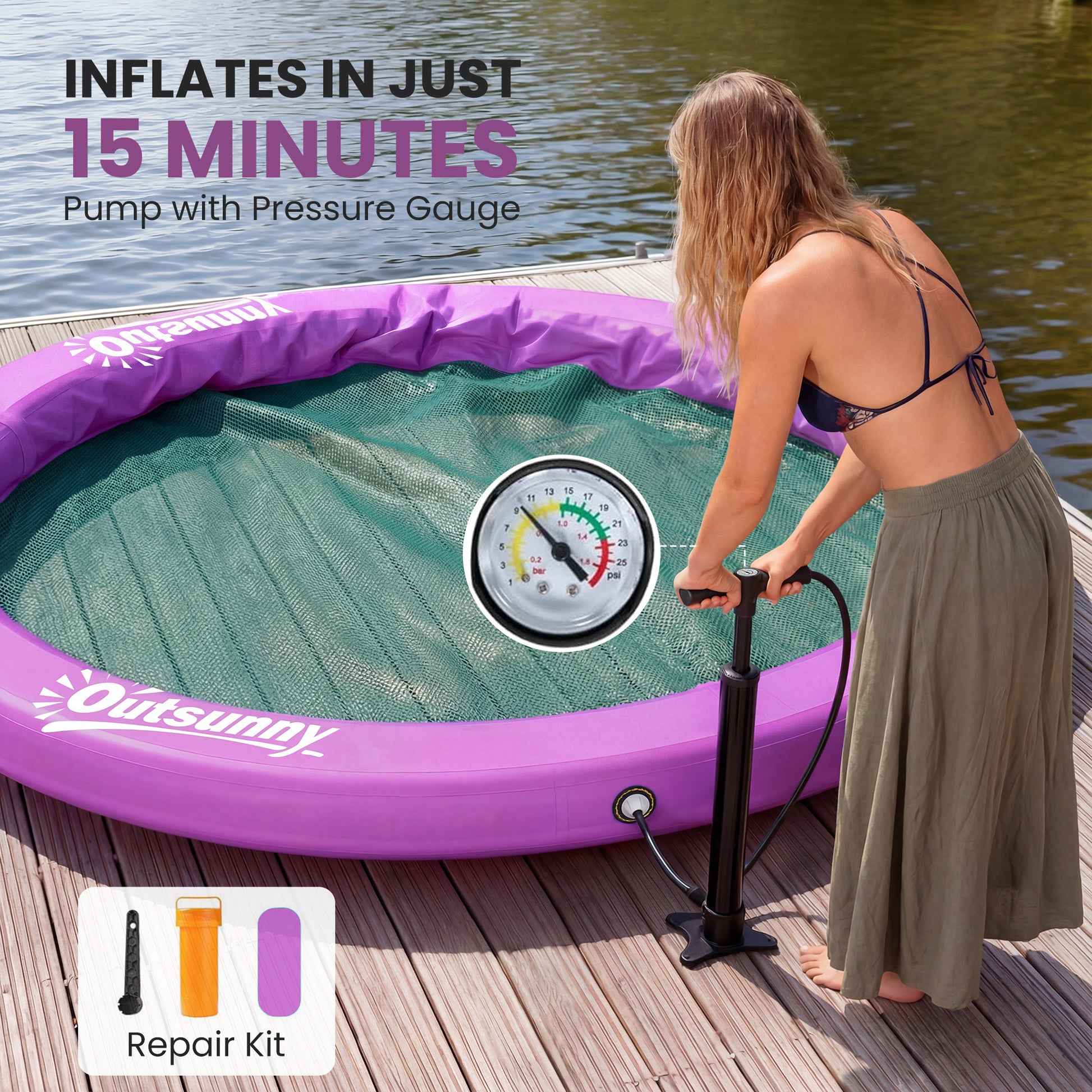 Plateforme flottante gonflable 243 cm — vue d'usage