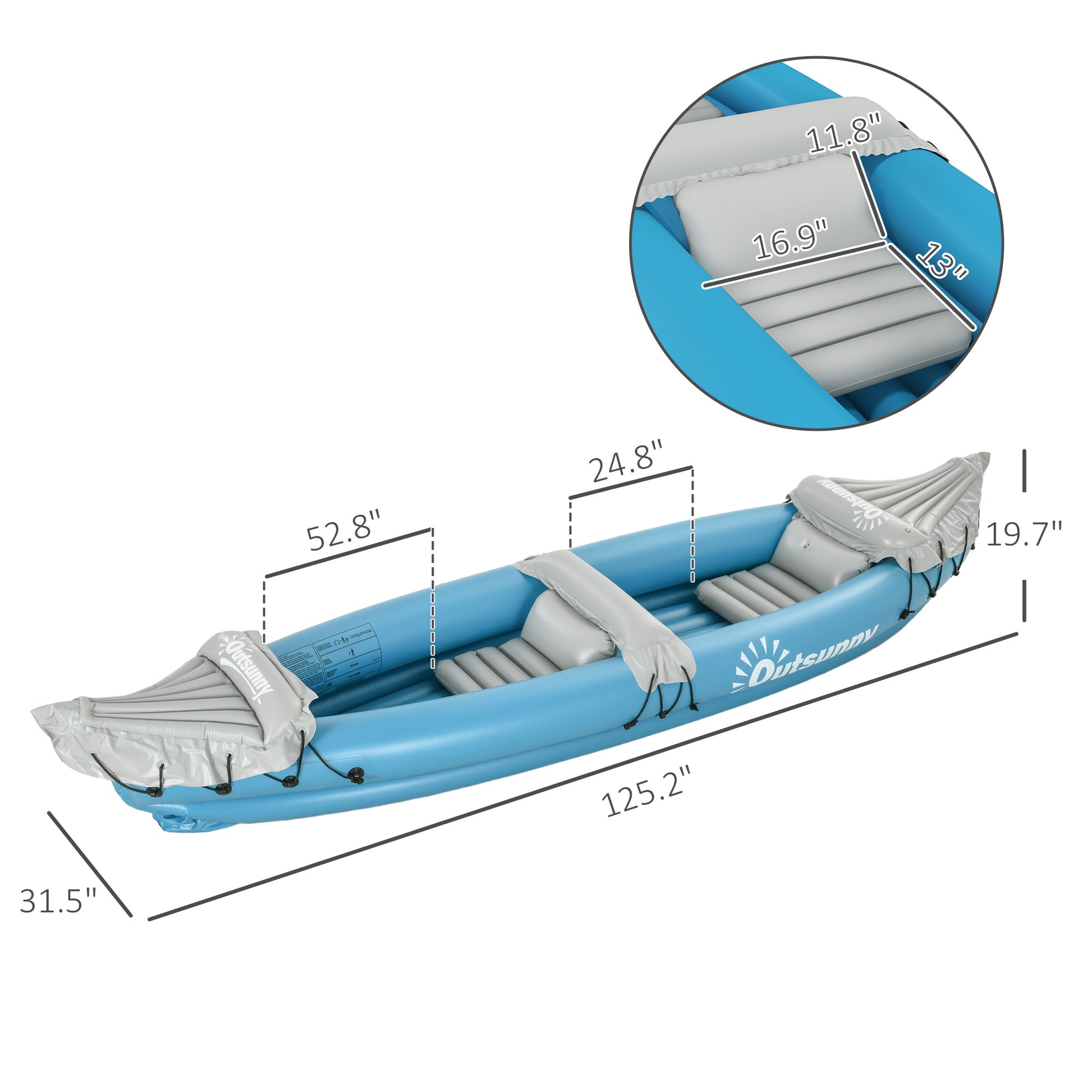 Kayak gonflable 2 personnes bleu — vue détail
