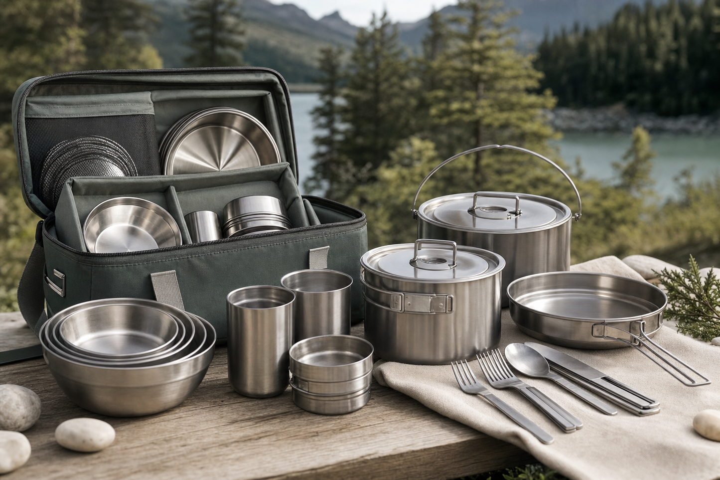 Popote camping inox 16 pièces