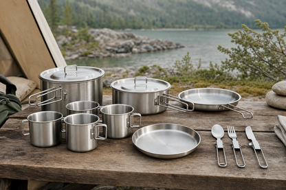 Set cuisine camping 12 pièces inox