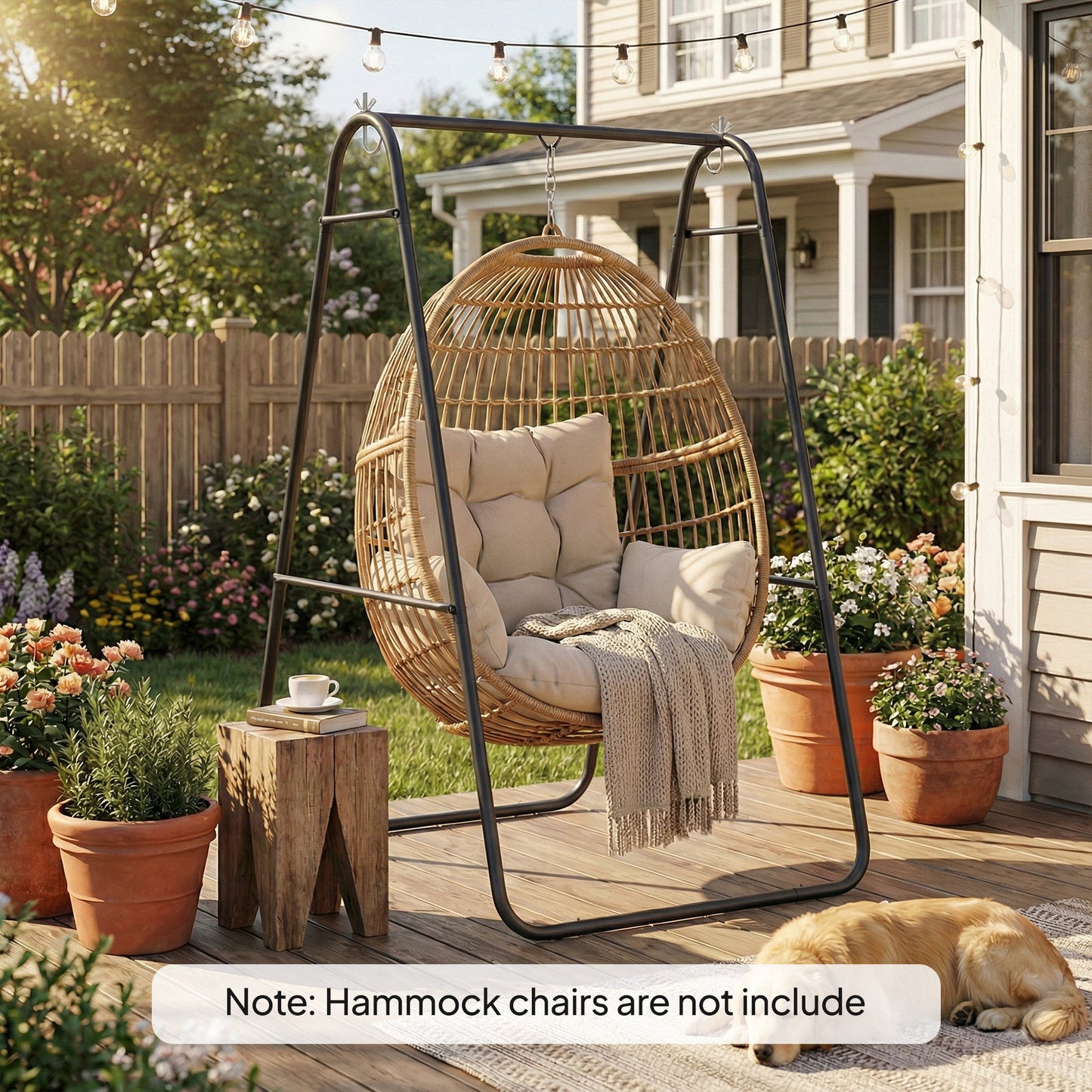 Support Chaise Hamac A-Frame Acier Noir Jardin Terrasse
