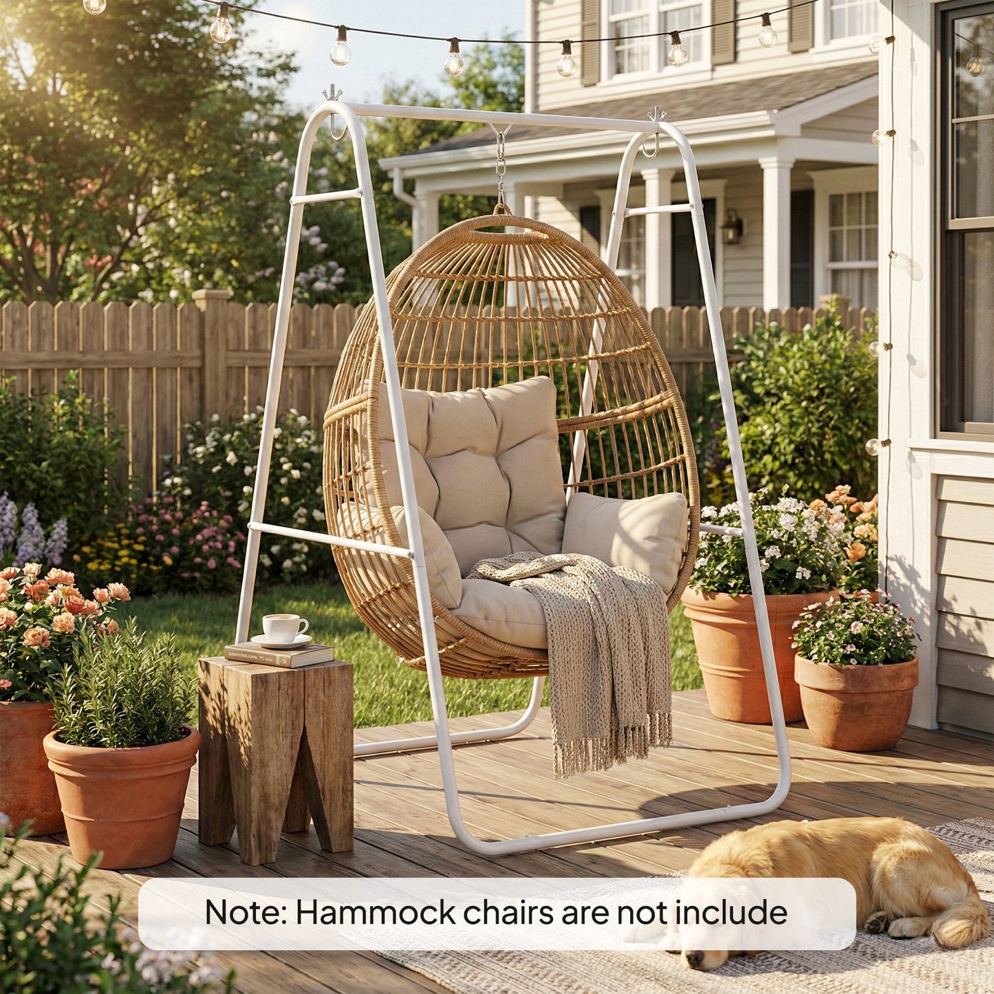 Support Chaise Hamac A-Frame Acier Blanc Terrasse Salon
