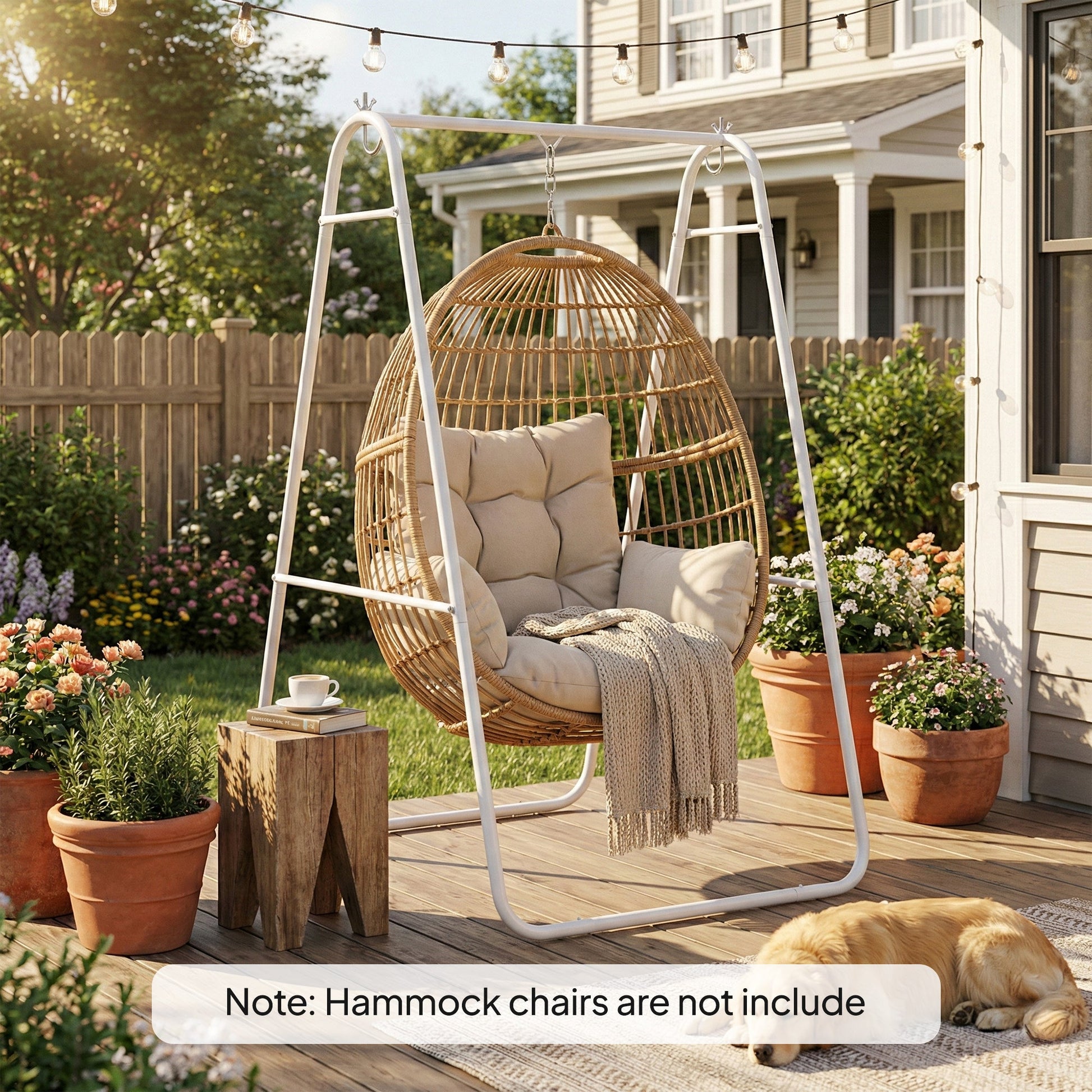 Support Chaise Hamac A-Frame Acier Blanc Terrasse Salon