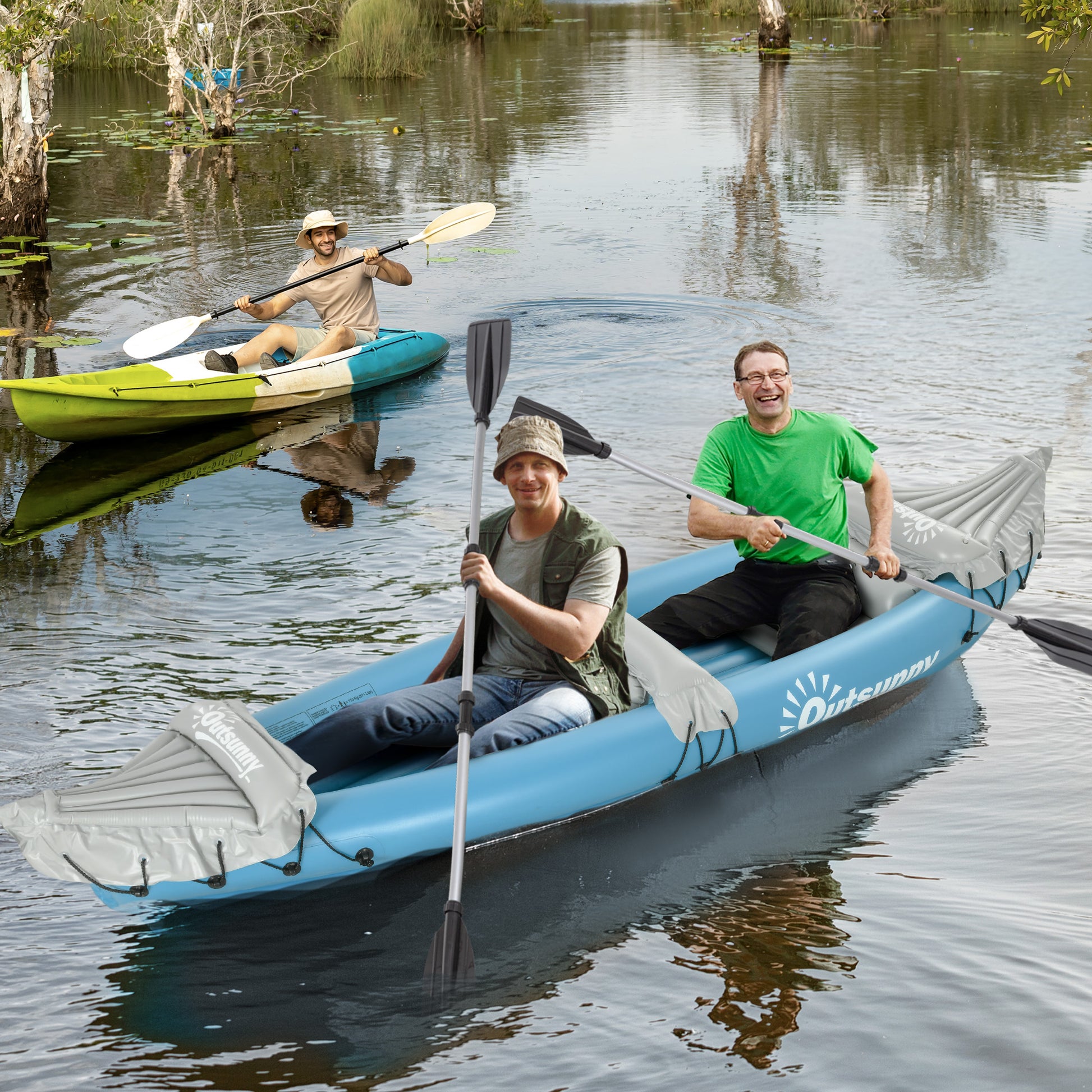 Kayak gonflable 2 personnes bleu — accessoires inclus