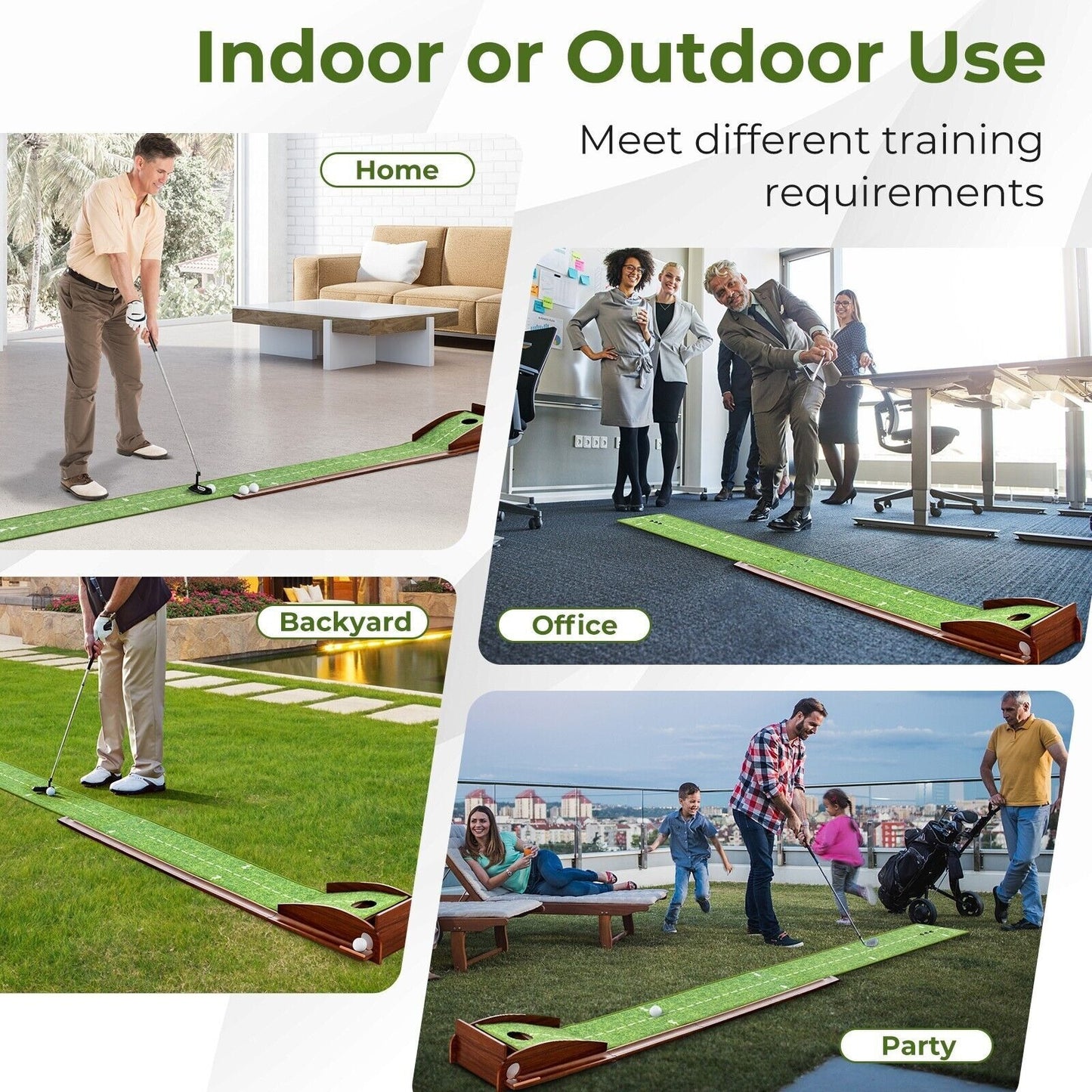 Tapis putting golf retour automatique balle indoor 3m — vue détail