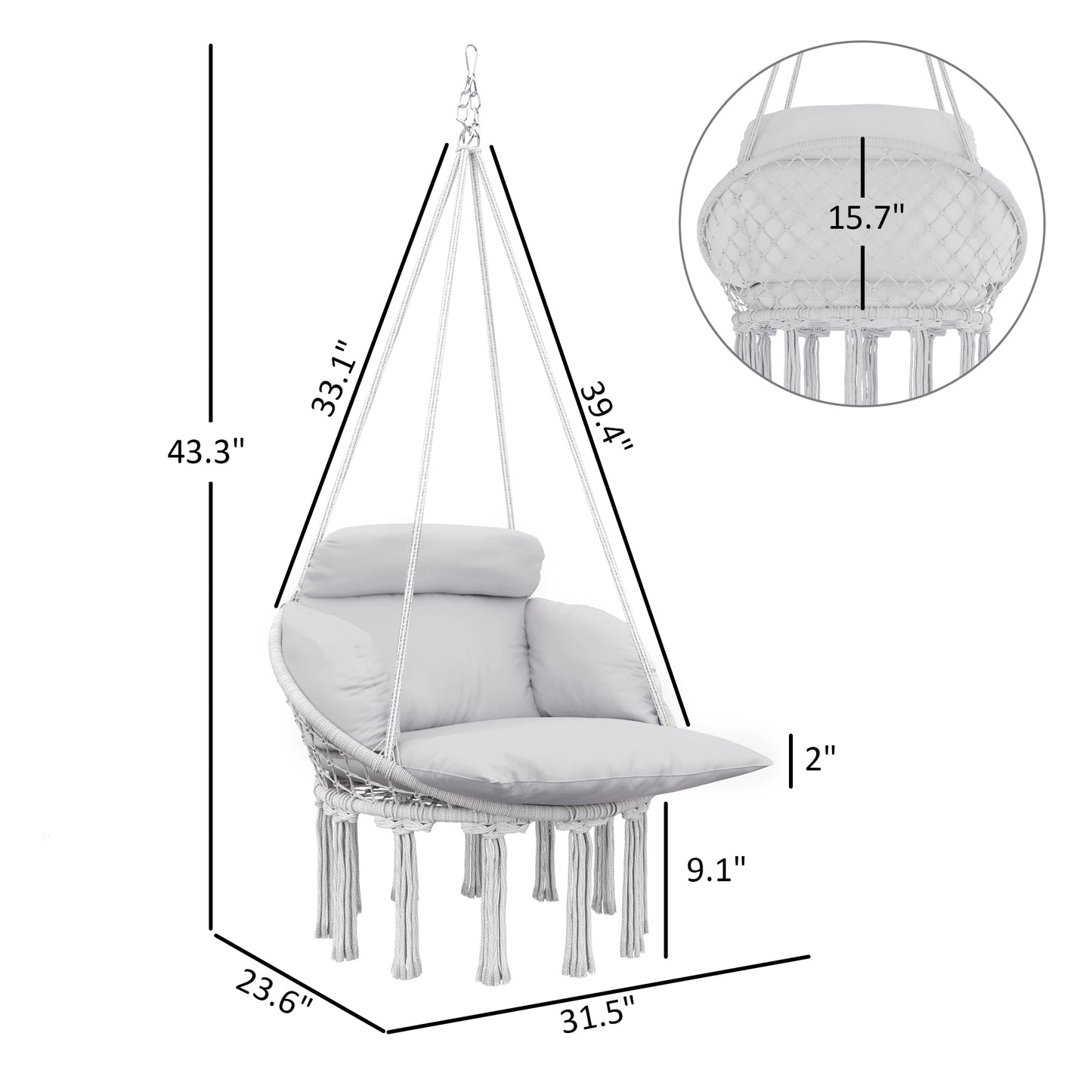 Balançoire macramé gris coussin inclus — détail
