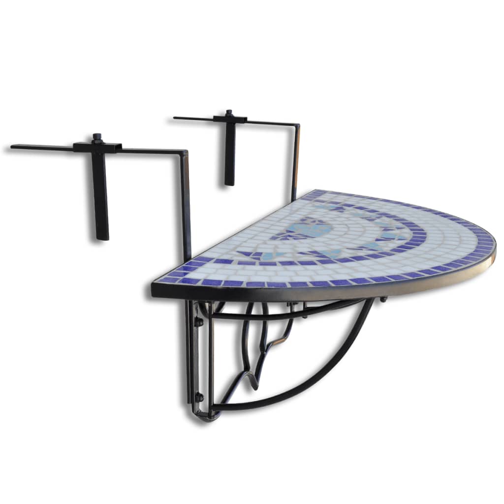 Table balcon suspendue mosaïque terracotta 76x56 cm – table rambarde céramique fer demi-lune