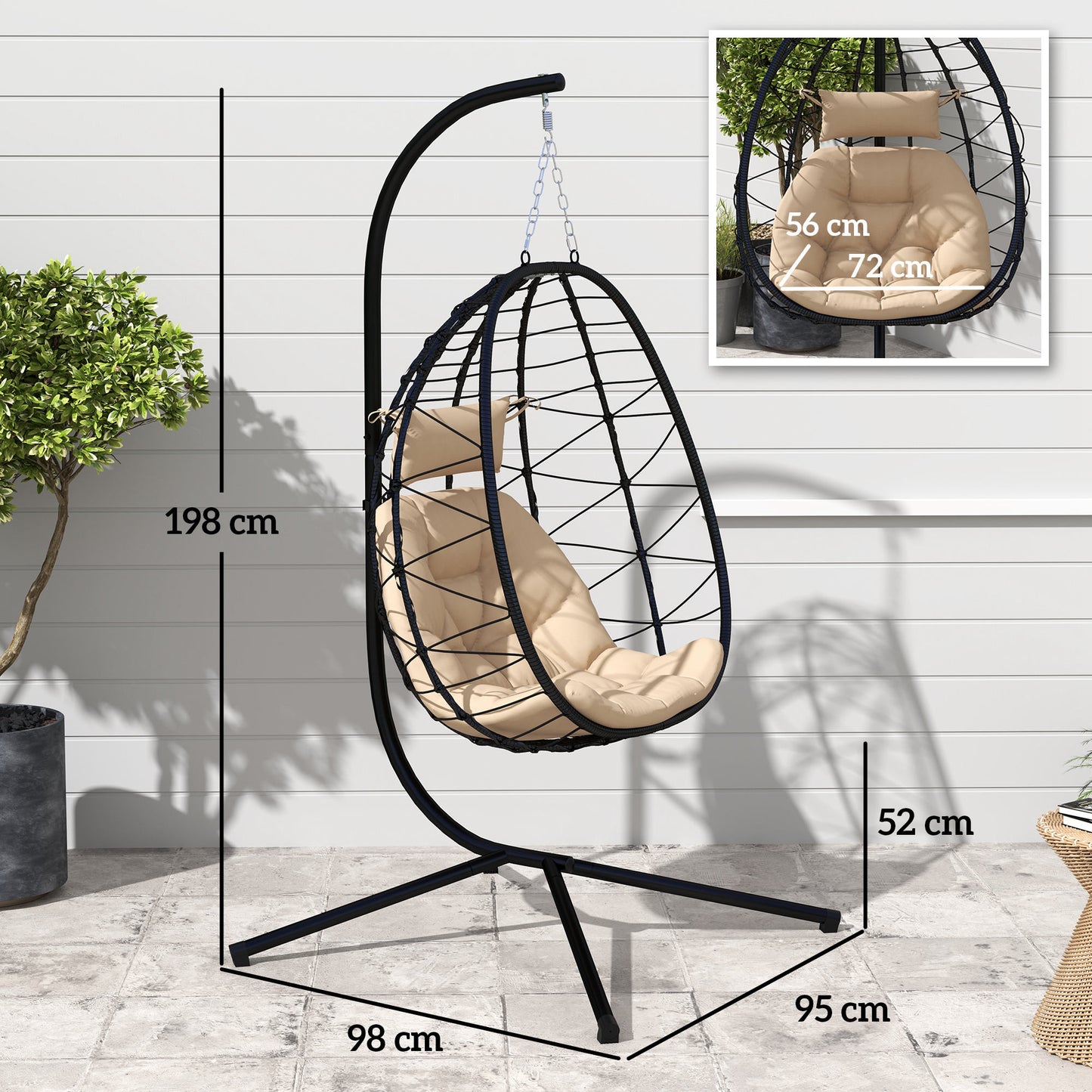 Fauteuil oeuf suspendu avec support kaki — usage outdoor