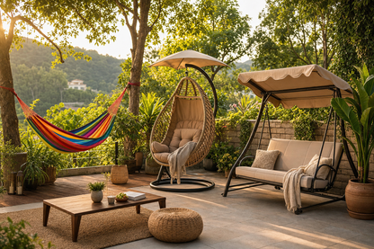 Bundle Balcony Slow — hamac nylon fauteuil cocon balancelle avec toit jardin terasse
