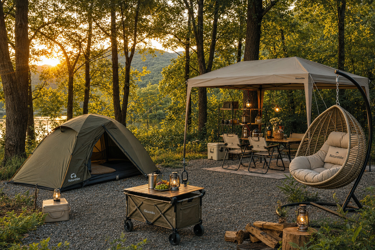 Bundle Weekend Outdoor — tente camping tonnelle fauteuil suspendu à l'extérieur