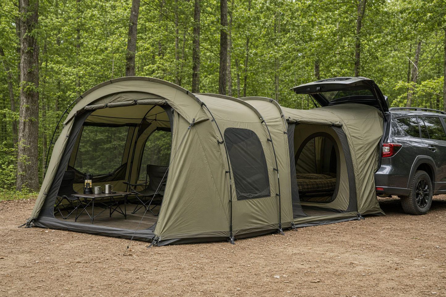 Tente SUV 5-6 personnes vert olive — connexion hayon 3 portes camping
