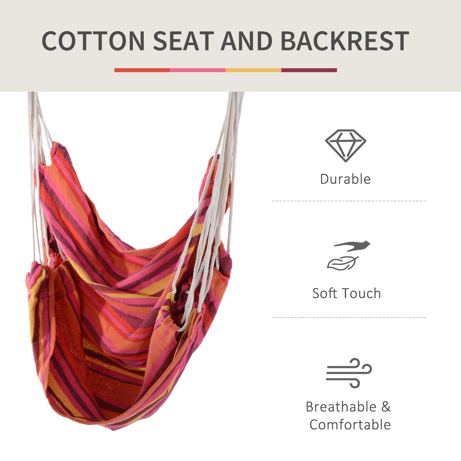 Fauteuil hamac portable corde coton 1,4 kg — balcon terrasse rouge — détail