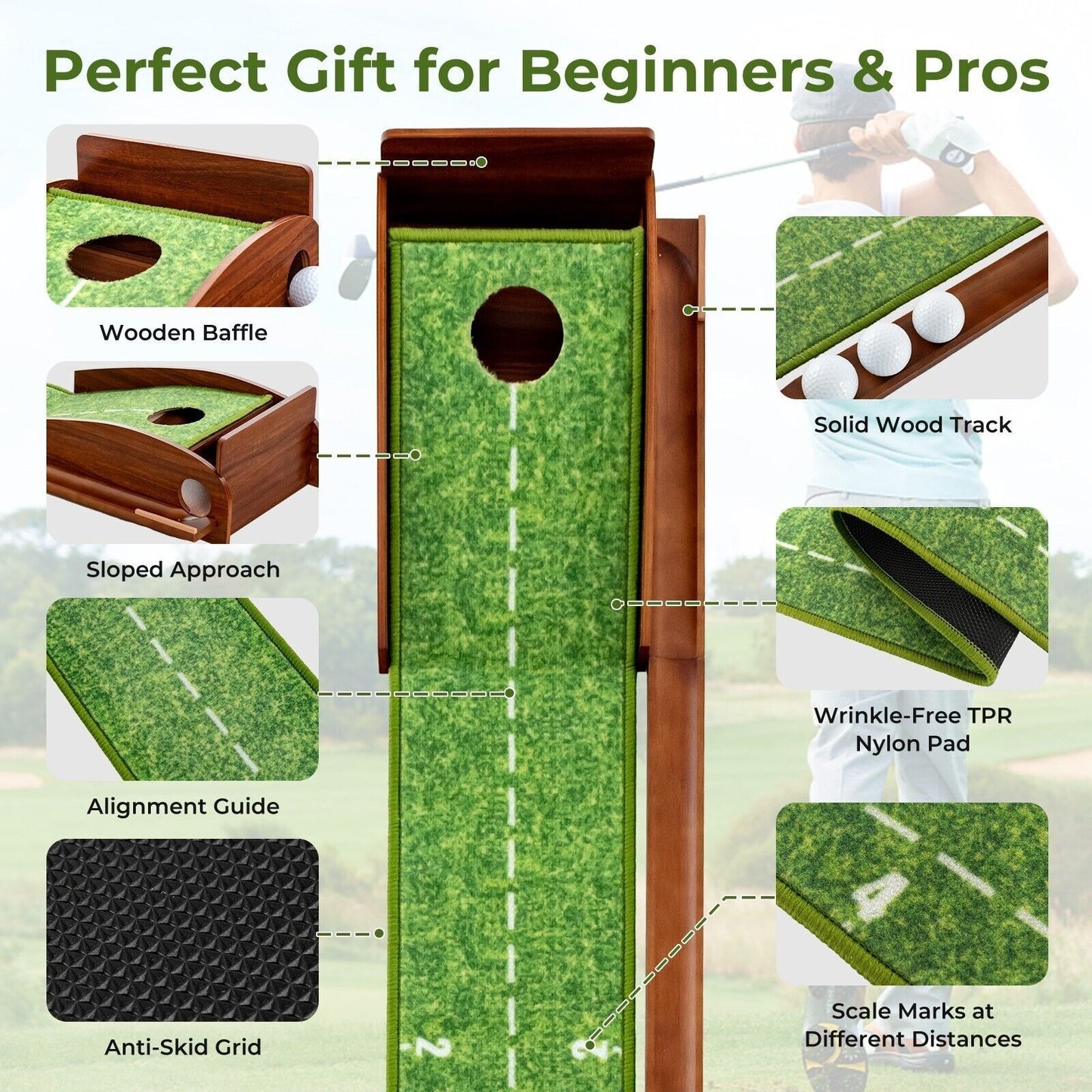 Tapis putting golf 3m avec distances marquées