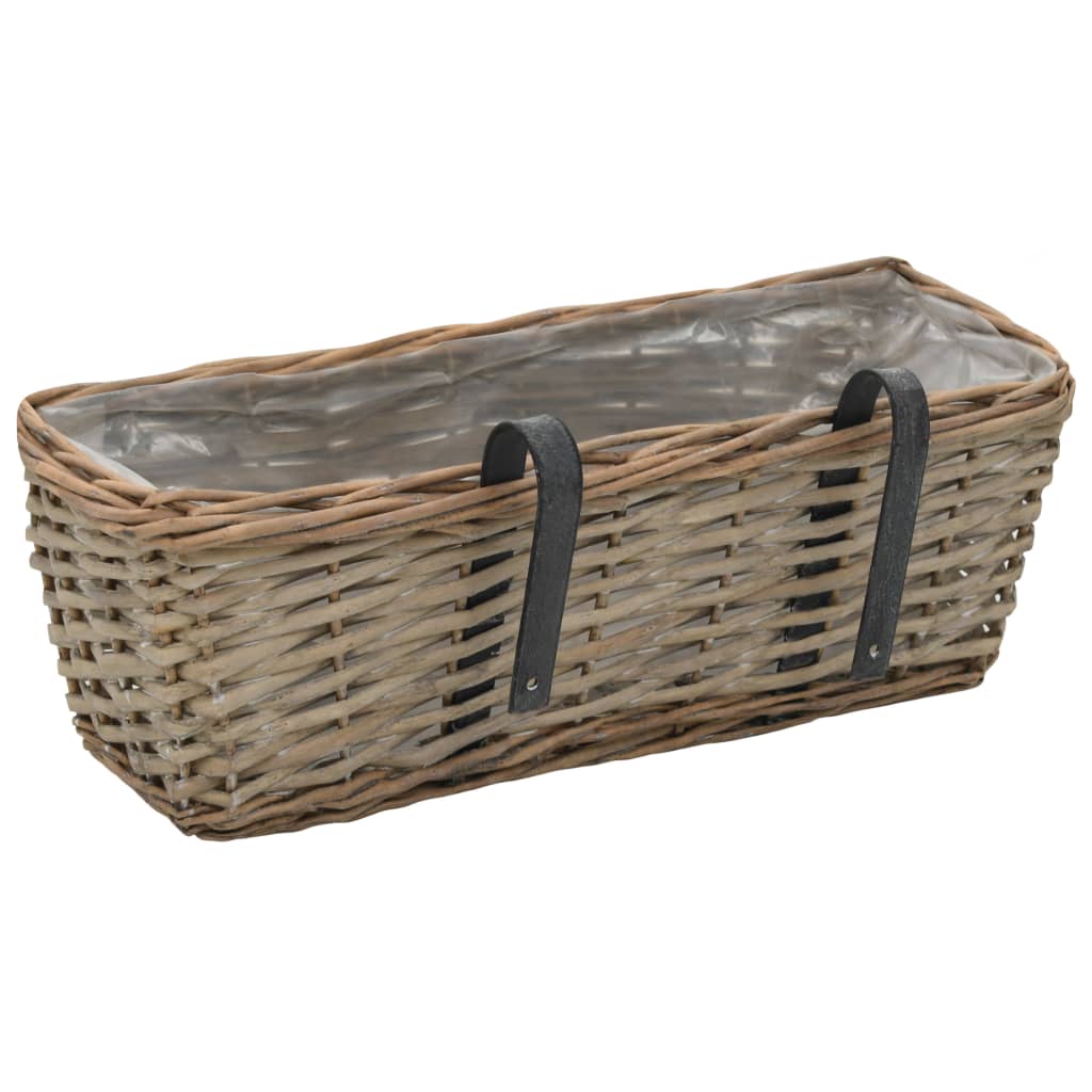 Jardinière balcon osier PE 2 pièces 40 cm – pot de fleurs suspendu rambarde terrasse bois