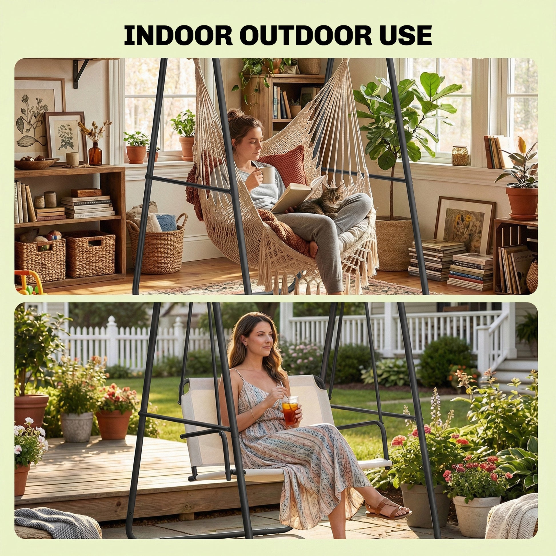 Support Chaise Hamac A-Frame Acier Noir — Jardin Terrasse EU — usage outdoor