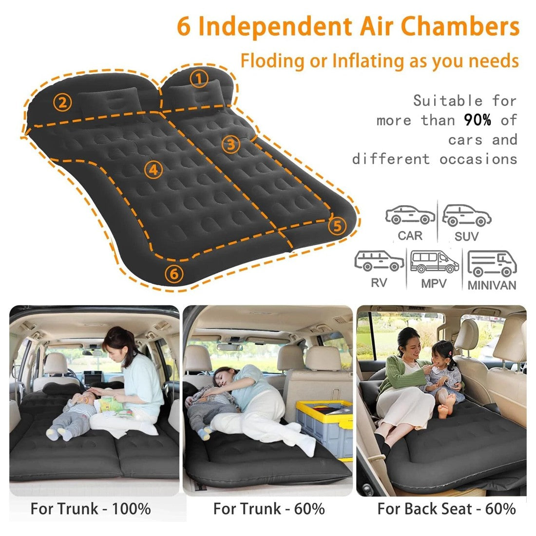 Matelas gonflable voiture SUV - lit coffre camping 2 personnes - photo 2