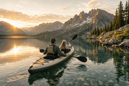 Kayak gonflable 2 places pagaïes — scène lac