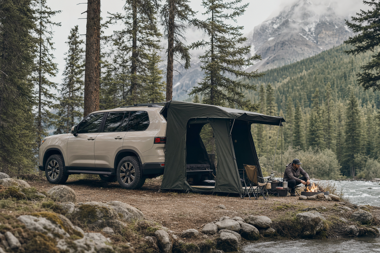 Tente SUV vert olive — détail matière
