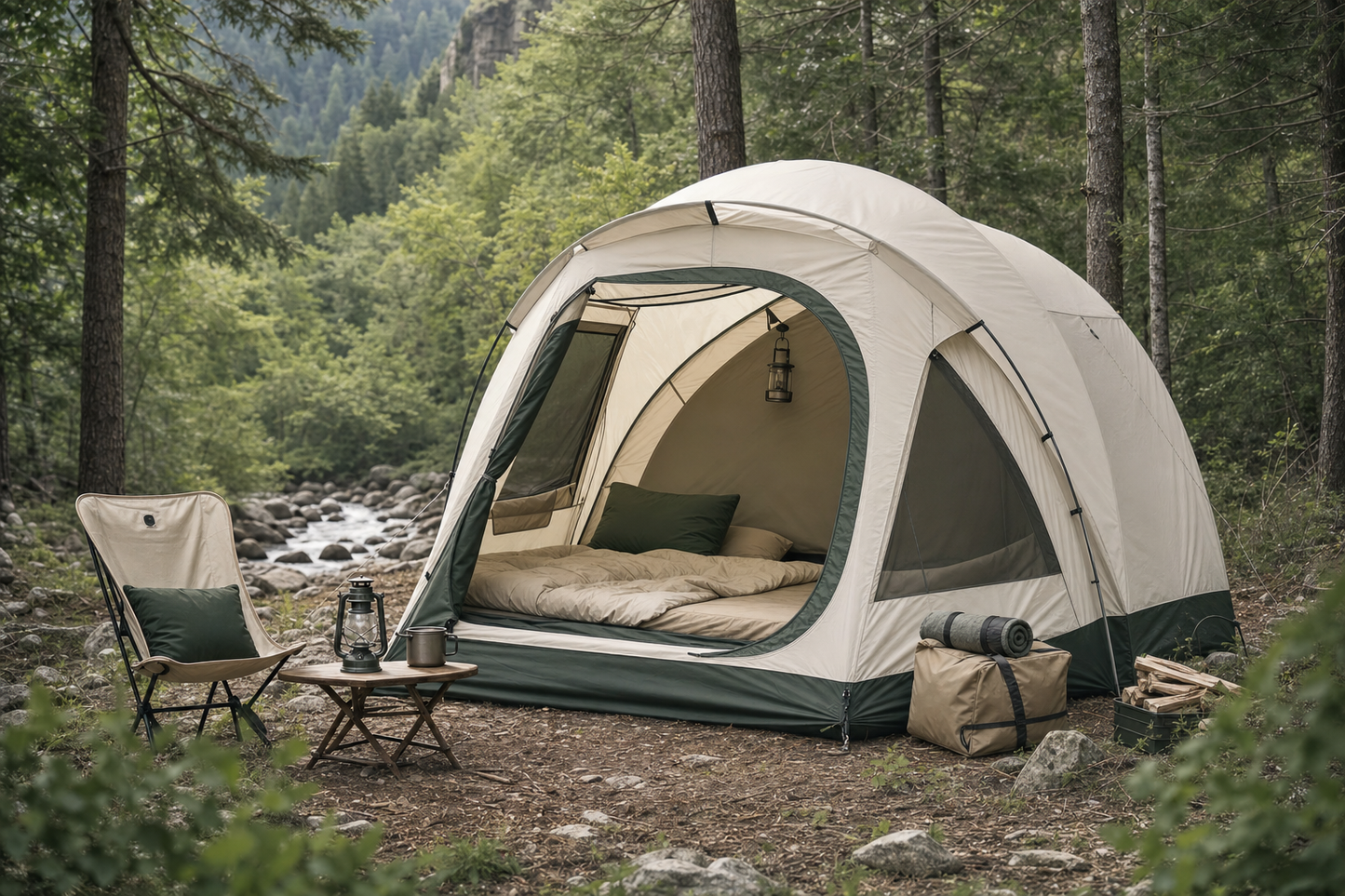 Tente camping 2-4 personnes — scène forêt