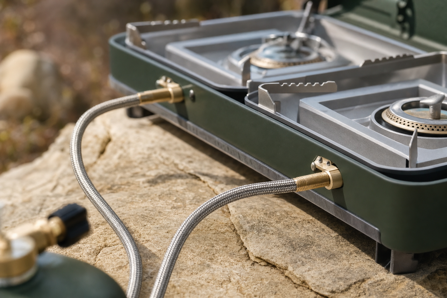 Réchaud camping 2 feux inox — détail matière