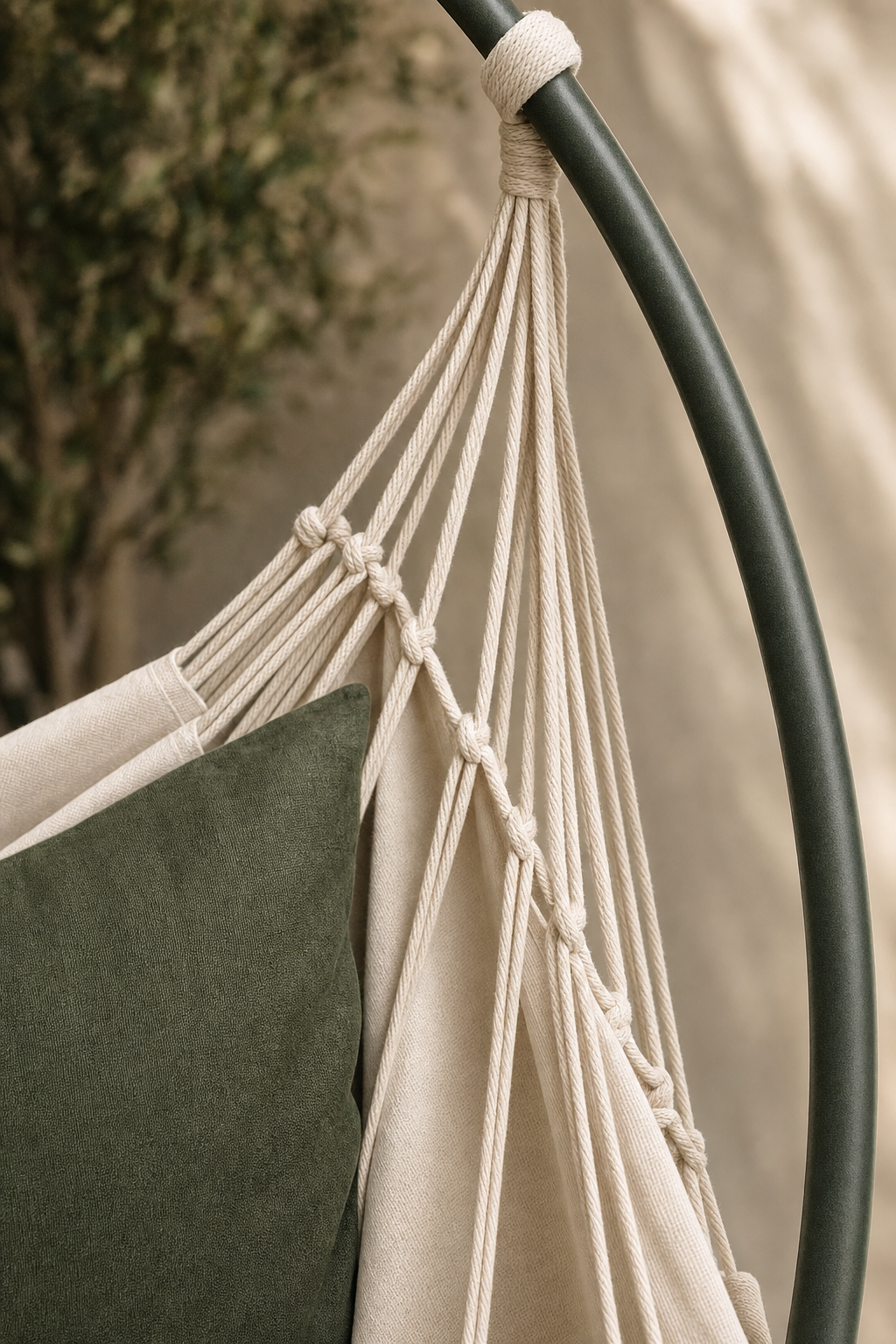 Fauteuil hamac suspendu coton — détail matière