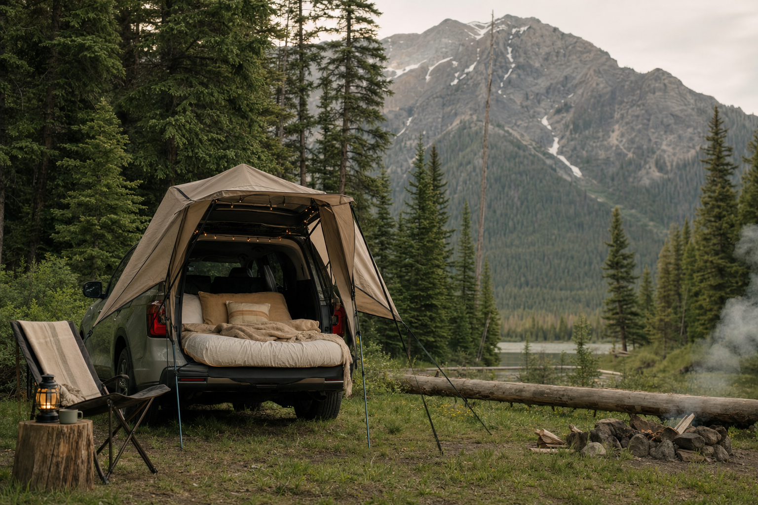 Bundle car camping en scène forêt