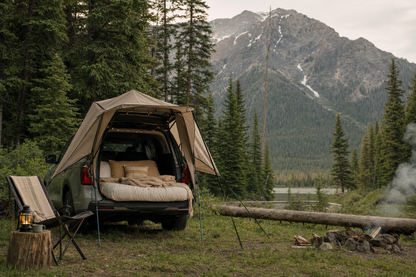 Bundle car camping en scène forêt